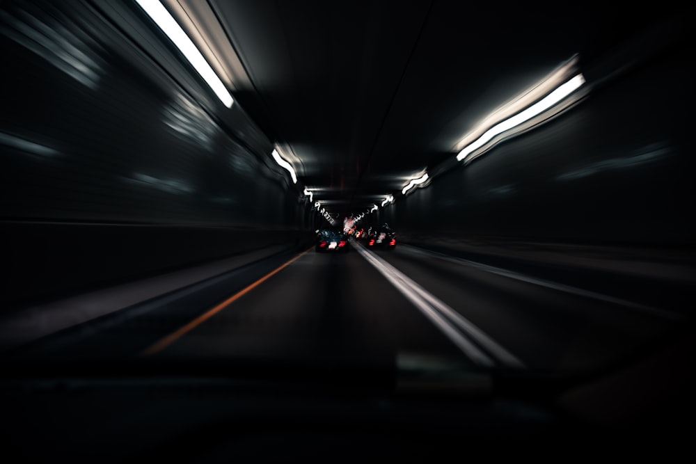 tunnel with light turned on during night time