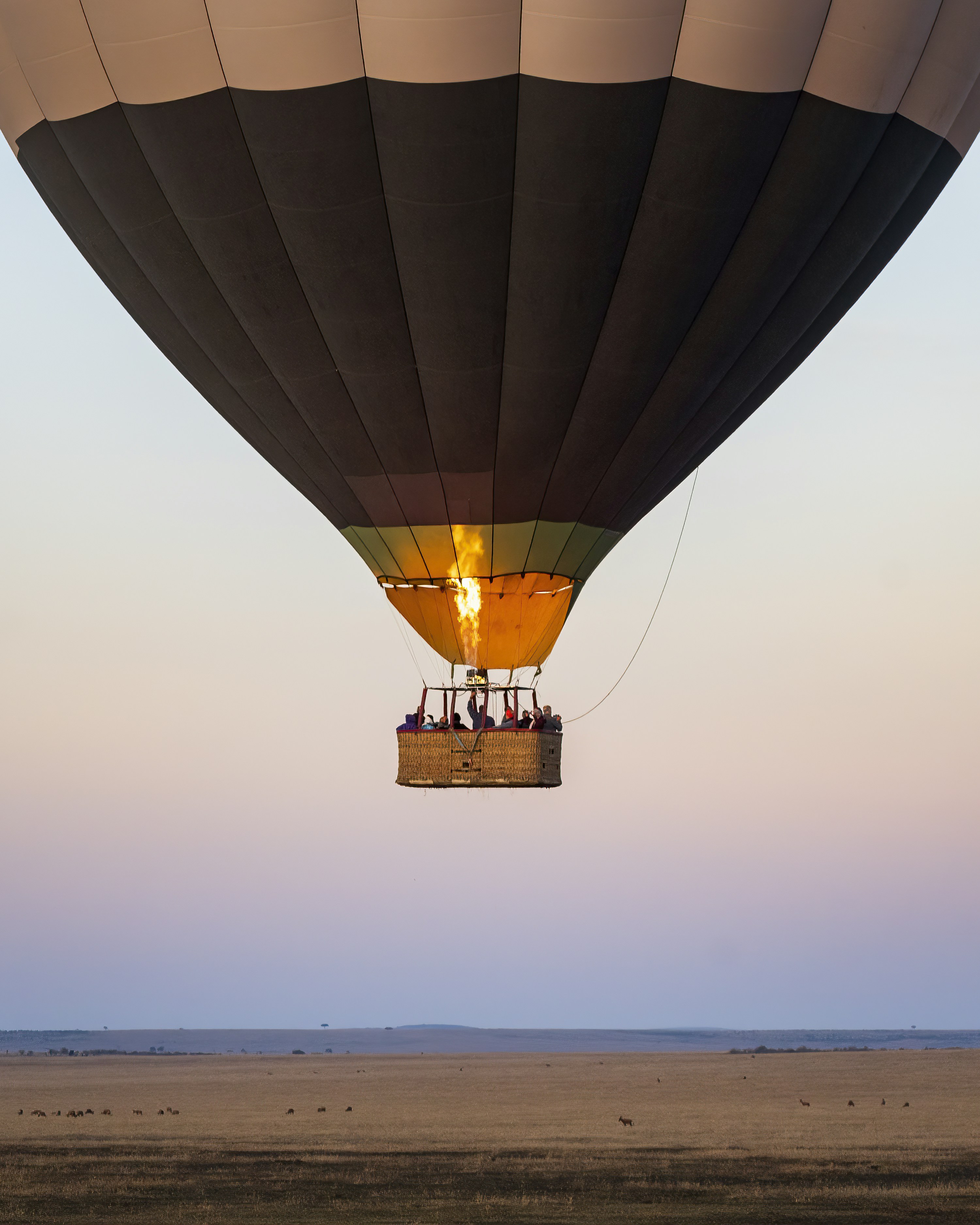 Black hot air balloon in the sky