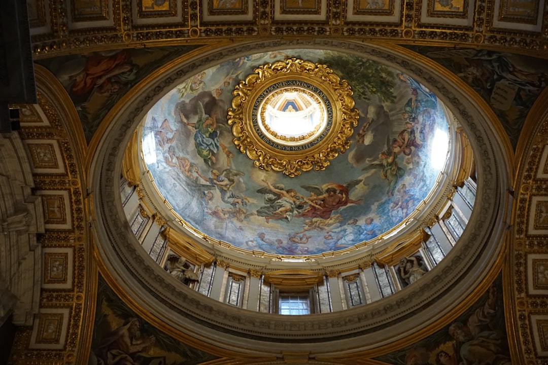 brown and white dome ceiling, Interior of the basilica of saint peter