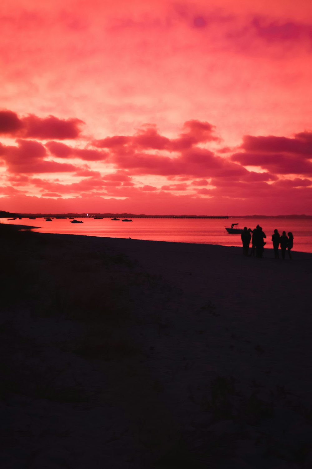 silhouette of people on beach during sunset