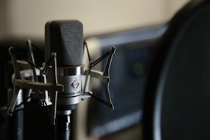 black and silver microphone on black stand