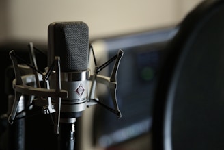 black and silver microphone on black stand