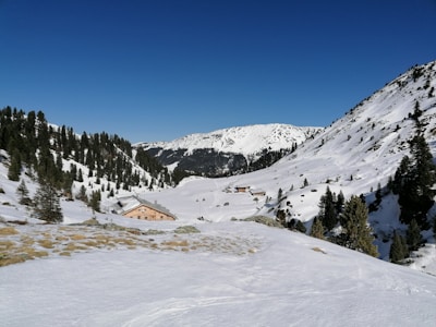 A beautiful view of the snowy peaks near the cabins.