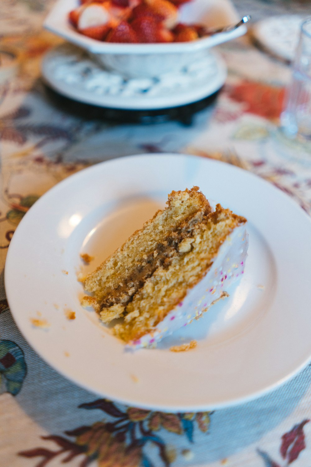 brown and yellow cake on white ceramic plate