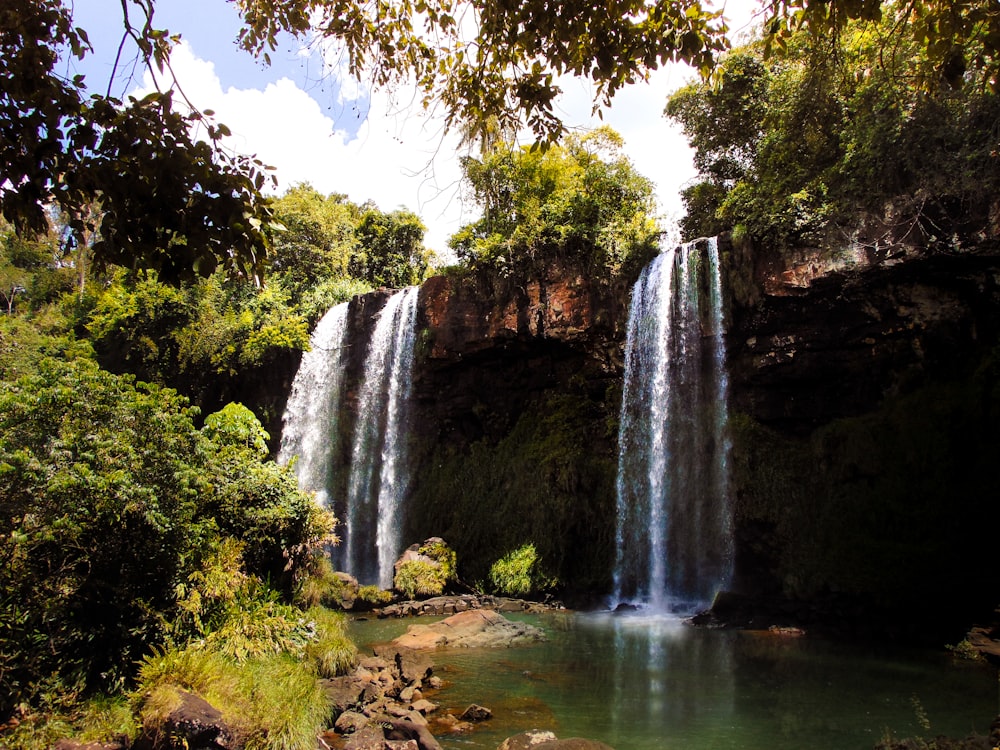 waterfalls in the middle of the forest during daytime