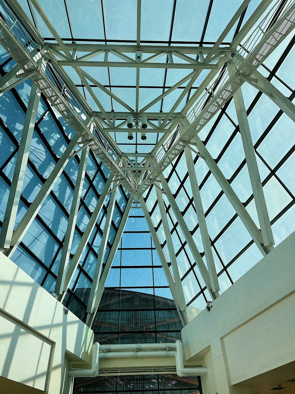 white metal frame glass ceiling