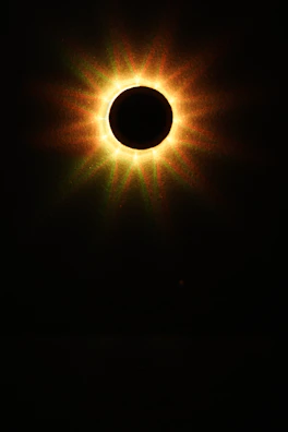 A close-up of a rare celestial phenomenon: twin eclipses overlapping in the night sky.