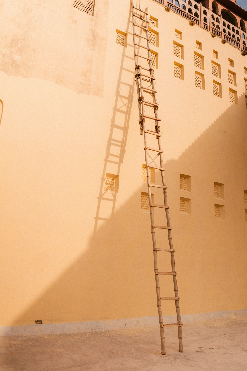 white and black metal ladder