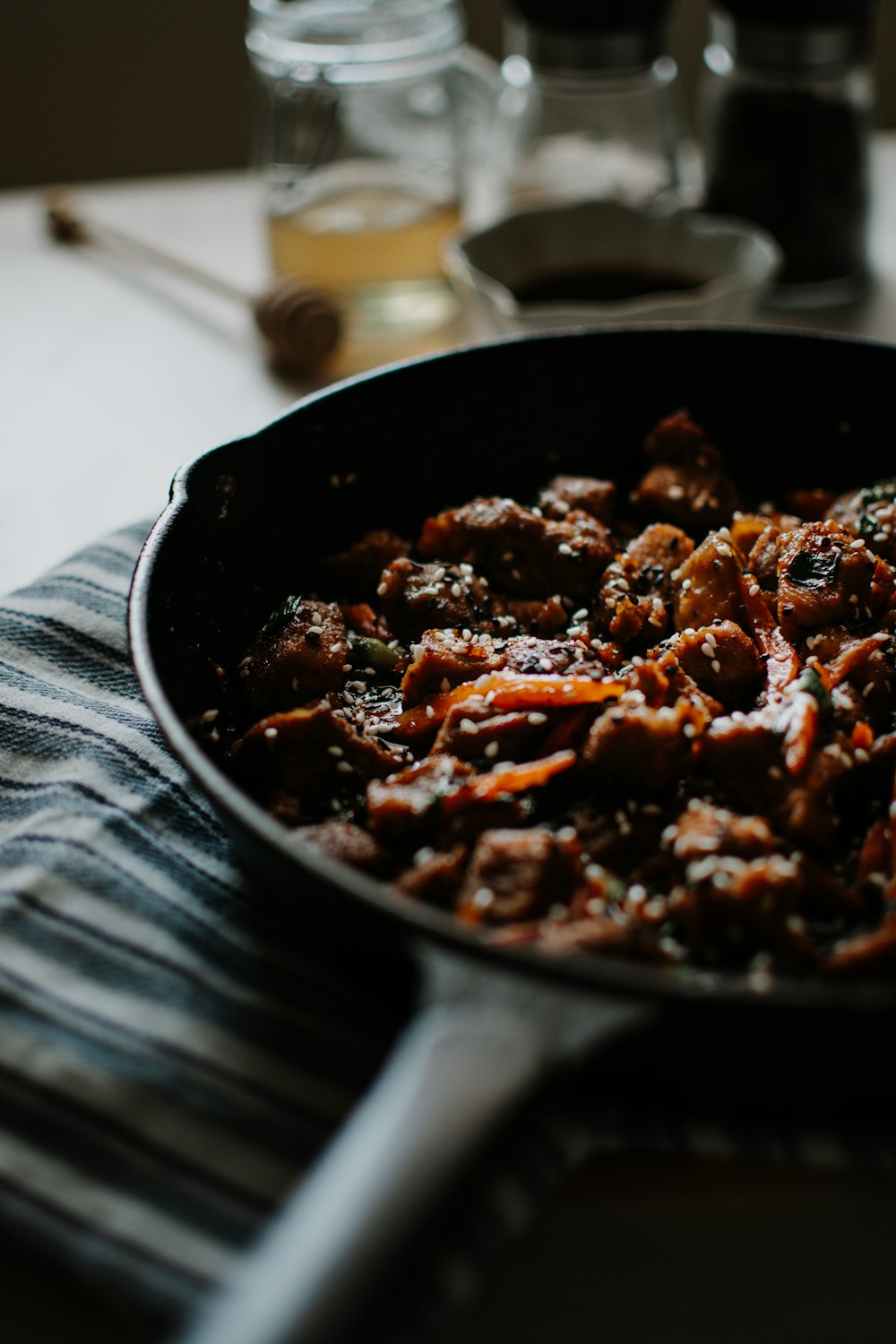 cooked food on black cooking pan