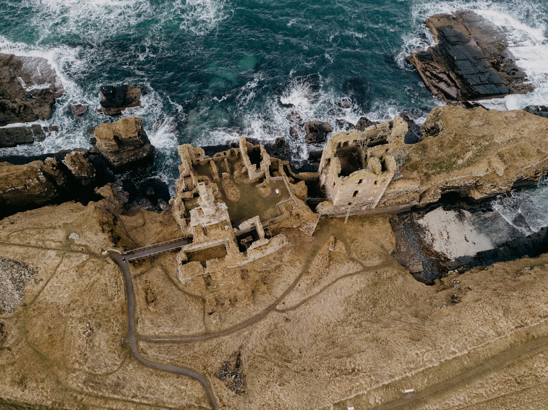 aerial view of brown sand beach