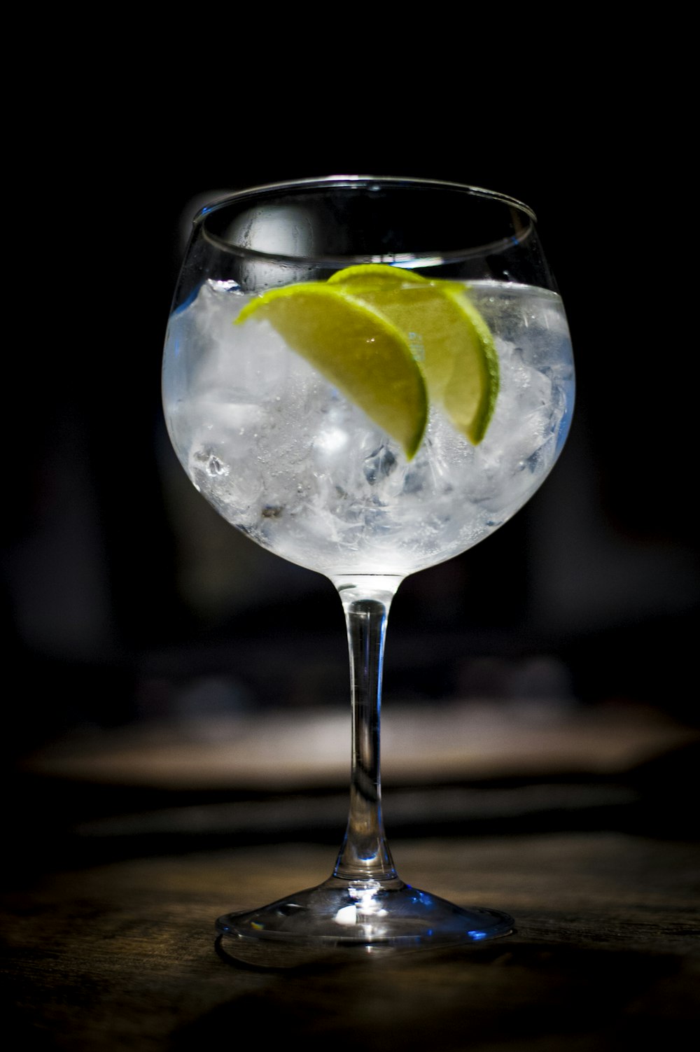 clear wine glass with lemon