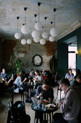A cozy café interior with customers enjoying their drinks.