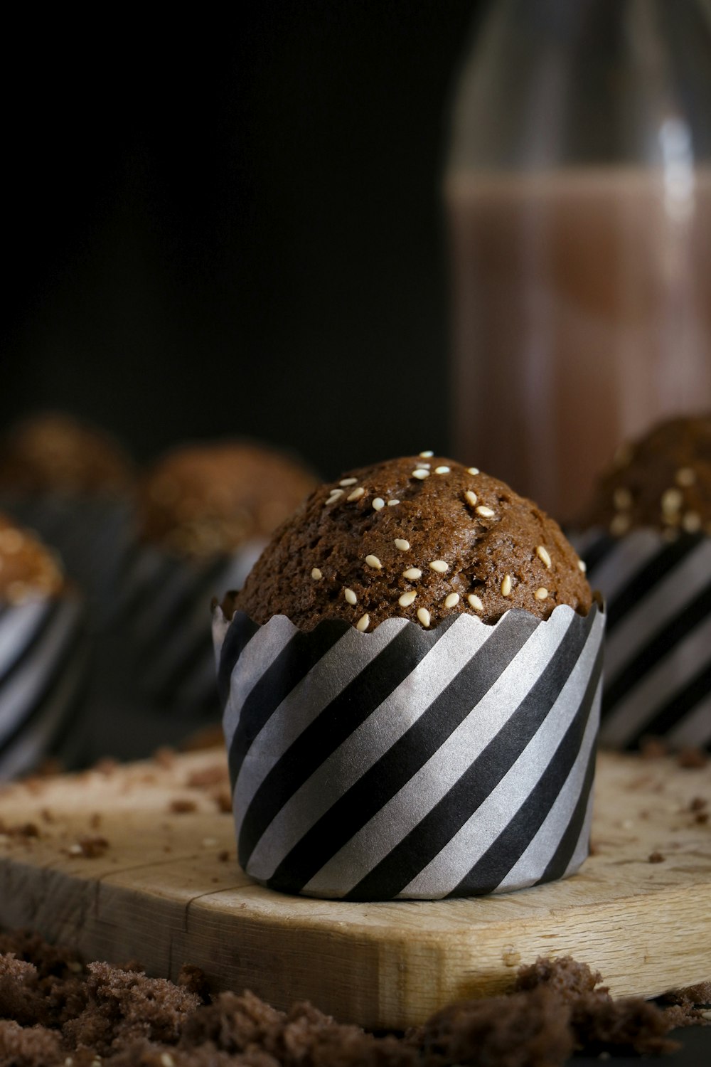 brown and white stripe cupcake