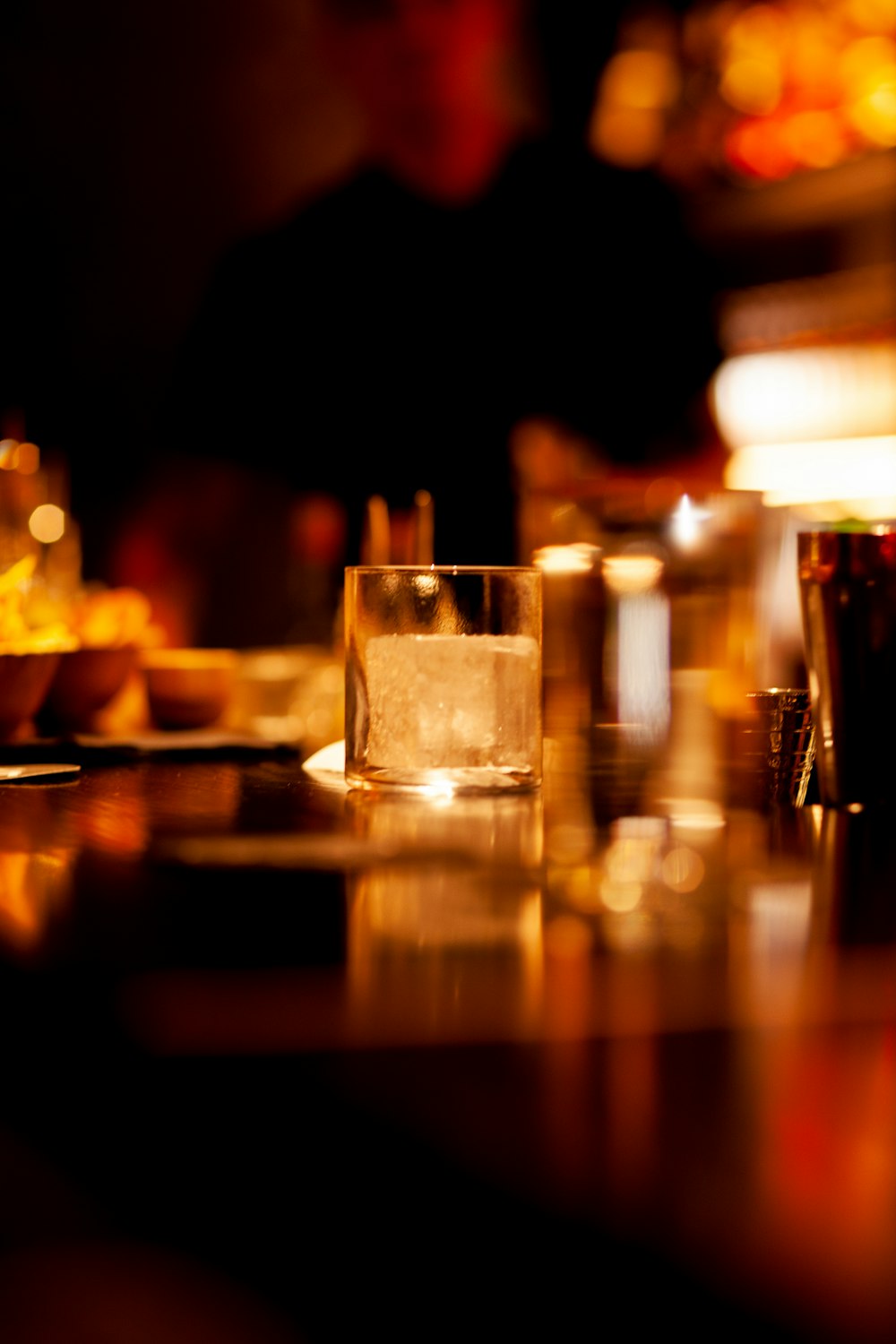 clear drinking glass on table