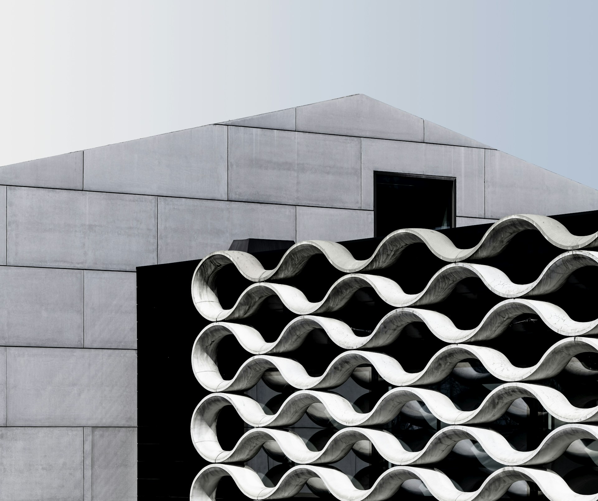 black and white concrete building