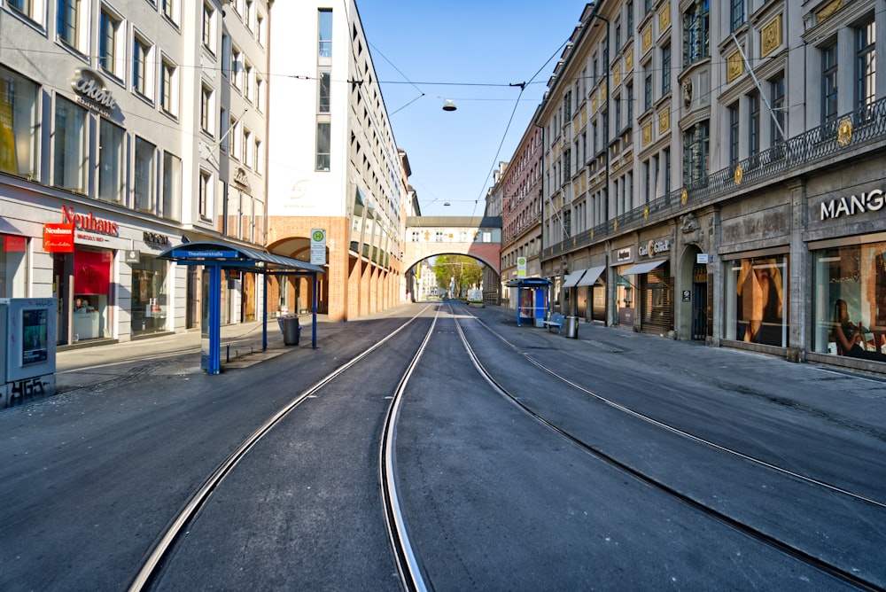 blue and white train station