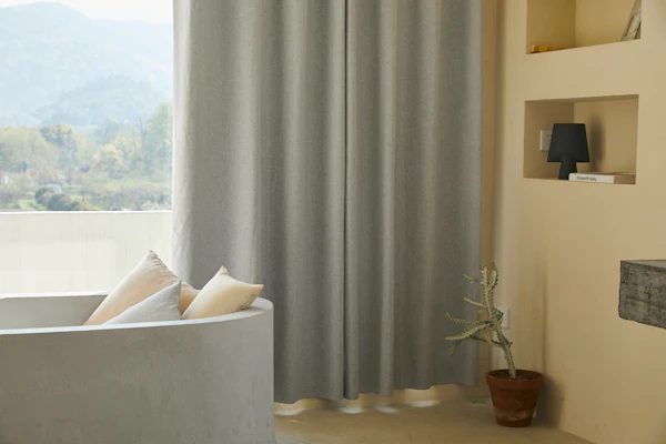 Grey curtains with white sheer