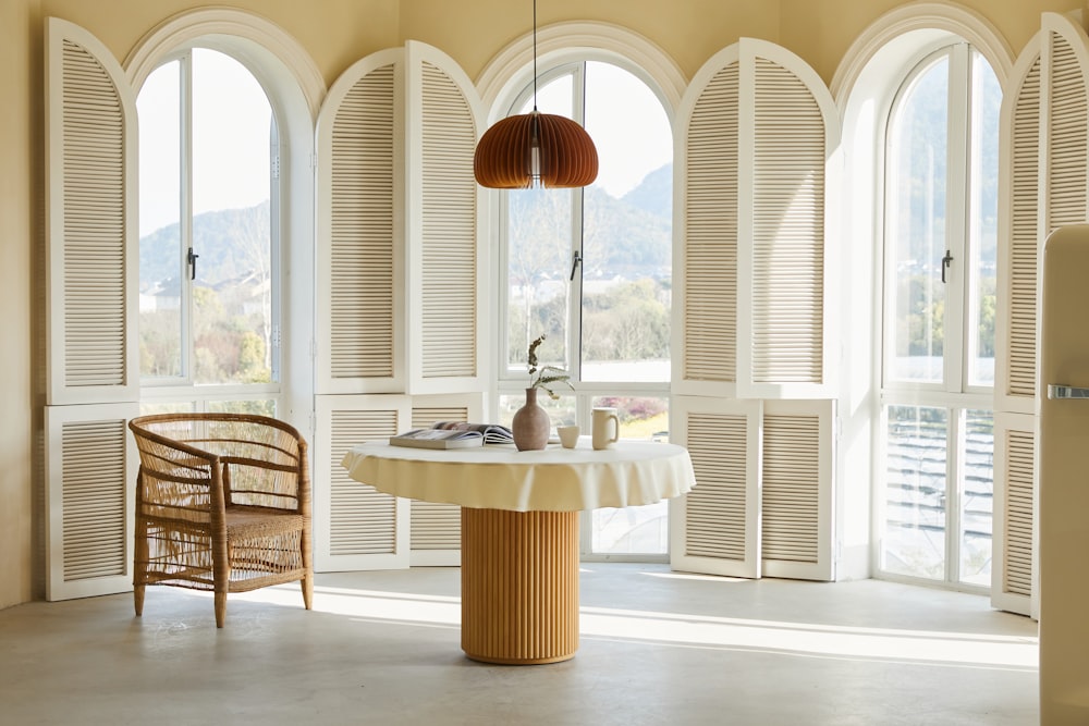 brown wooden table with chairs