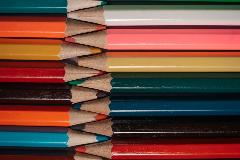 stack of blue red and green colored pencils