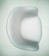 A smooth, modern chair with a minimalist design featuring curved edges and a shiny surface. The chair is predominantly white, set against a pale background, emphasizing its elegant and contemporary style.