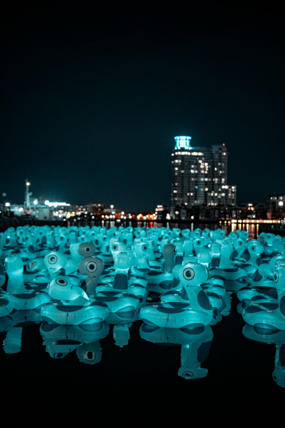 blue and black lights on city during night time