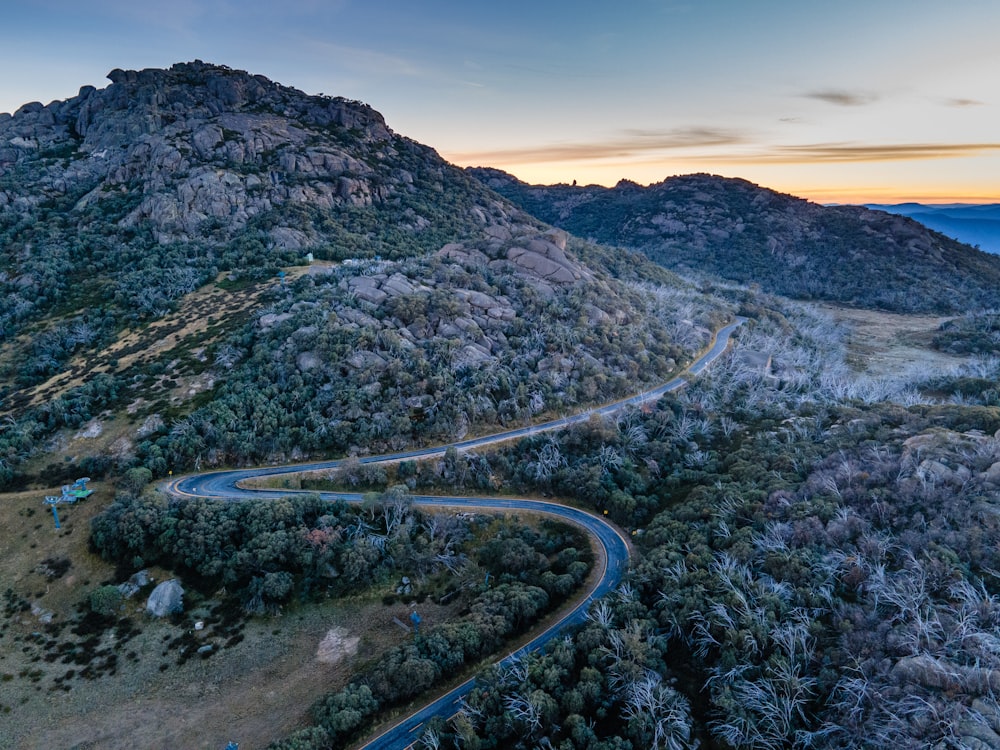 aerial view of road on mountain