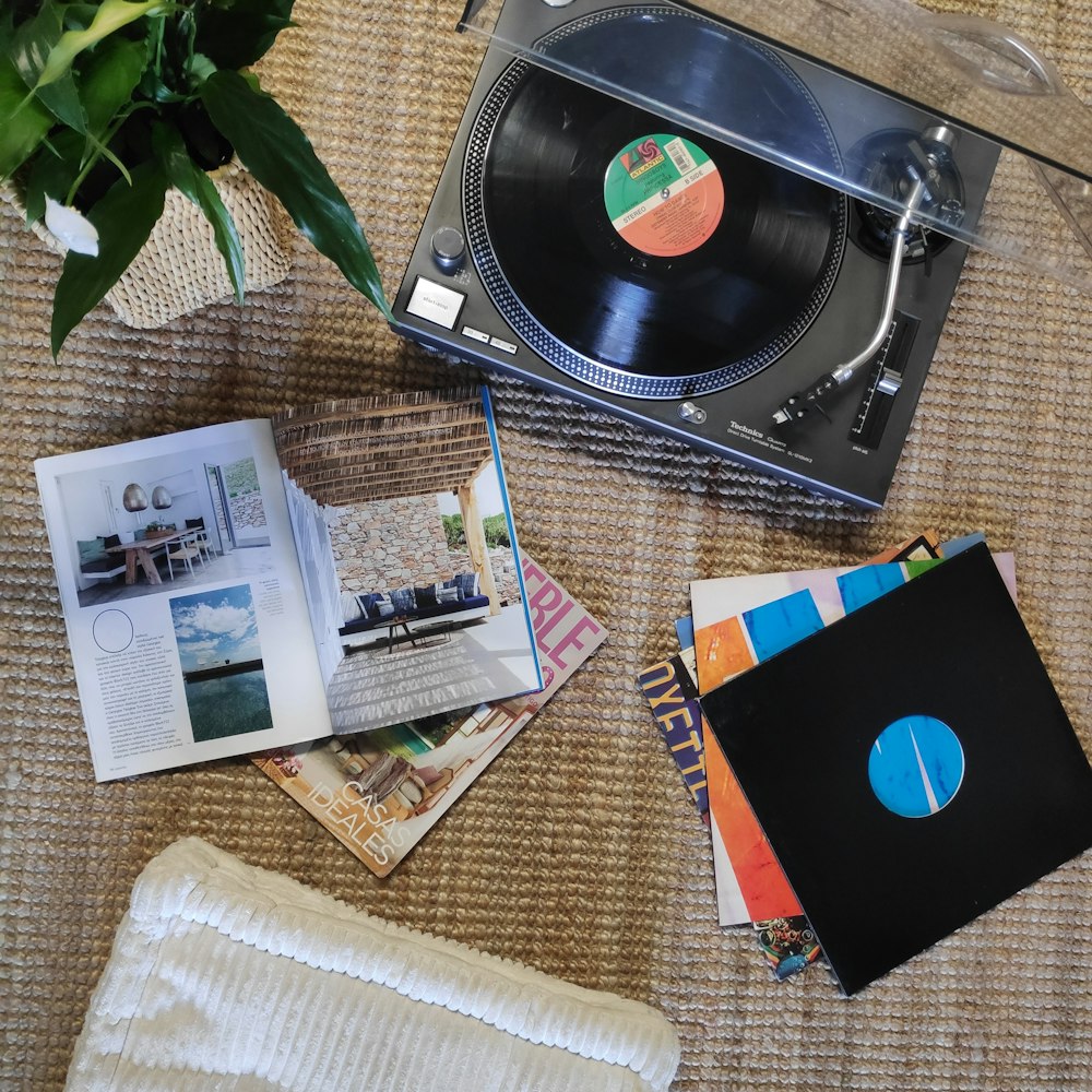 vinyl record on brown textile