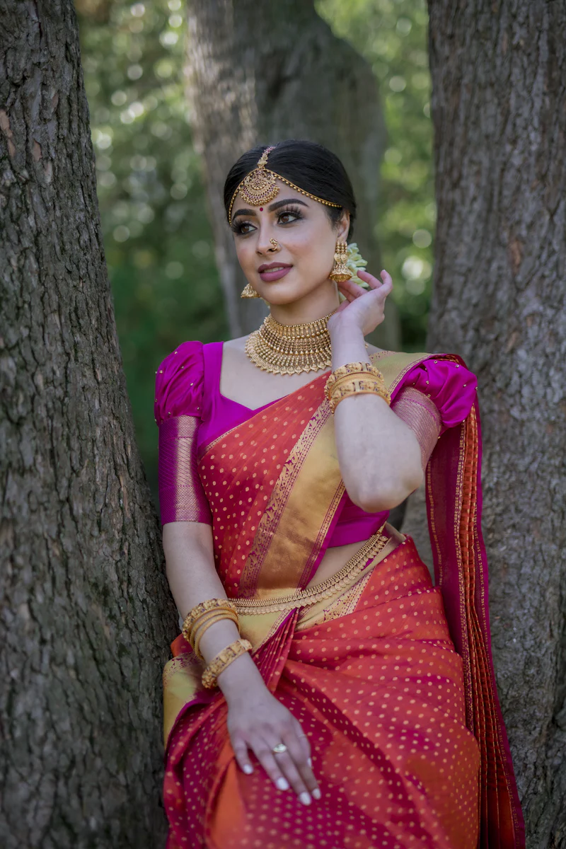 Half Silk Saree with Zari Border — image 1