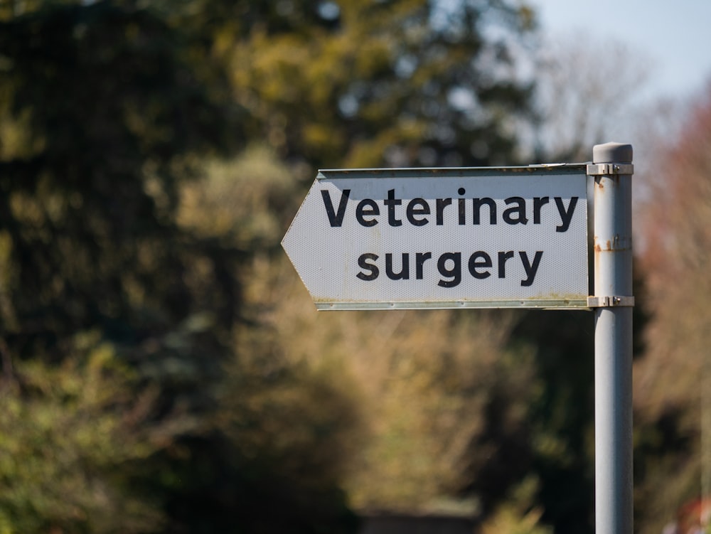 un cartello che dice chirurgia veterinaria su di esso