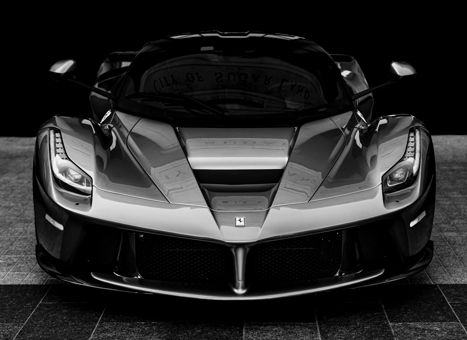 Black and white Ferrari LaFerrari, front view