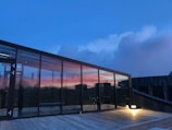 Exterior shot of sci techq's downtown Toronto office building at sunset.