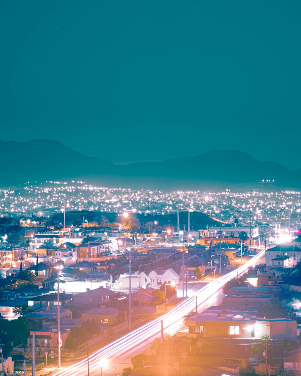 city skyline during night time