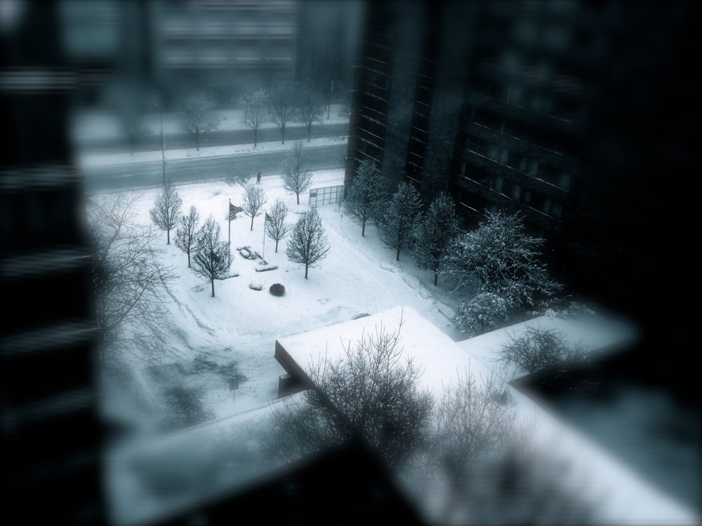 snow covered field near building during daytime