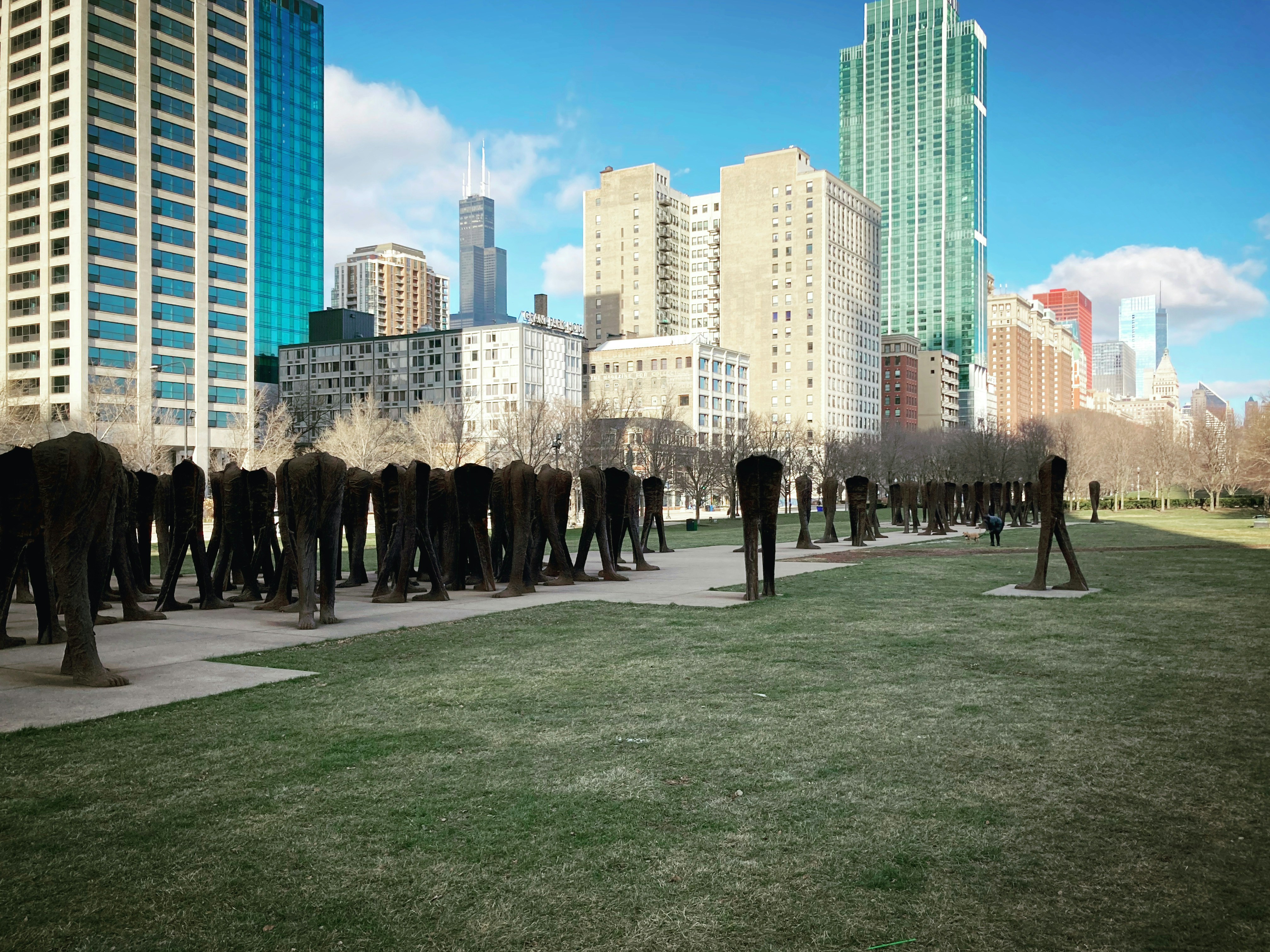people walking on green grass field near high rise buildings during daytime