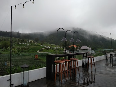 An outdoor terrace overlooking the hills.