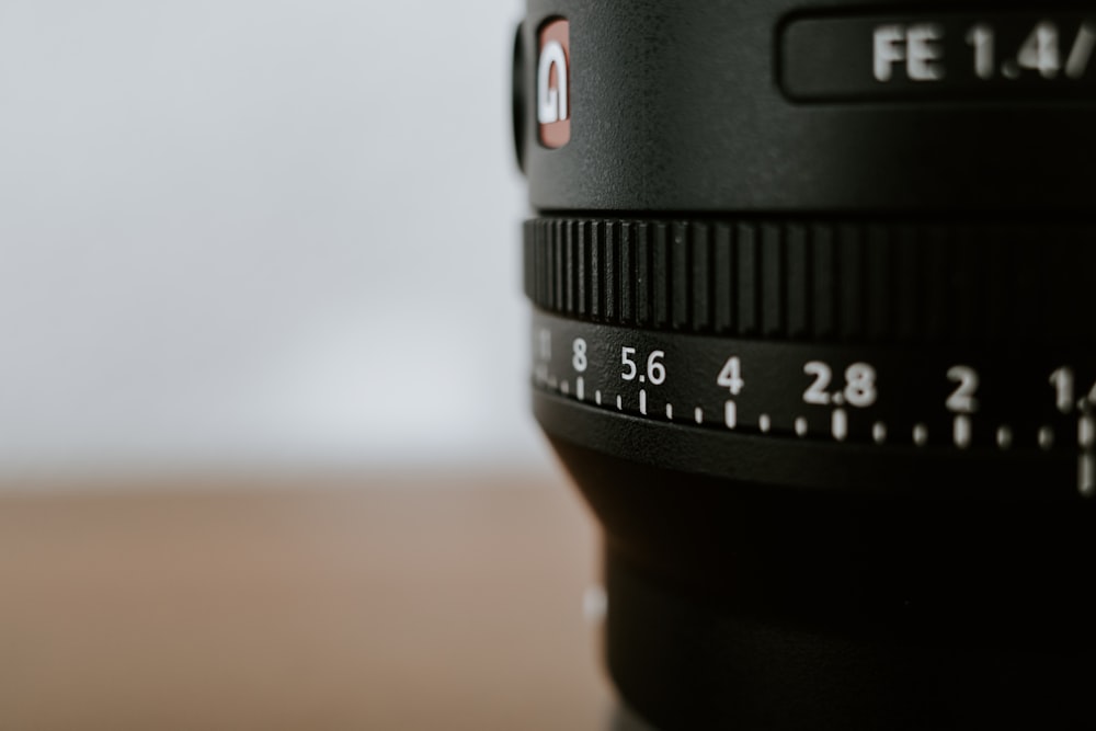 a close up of a camera lens on a table