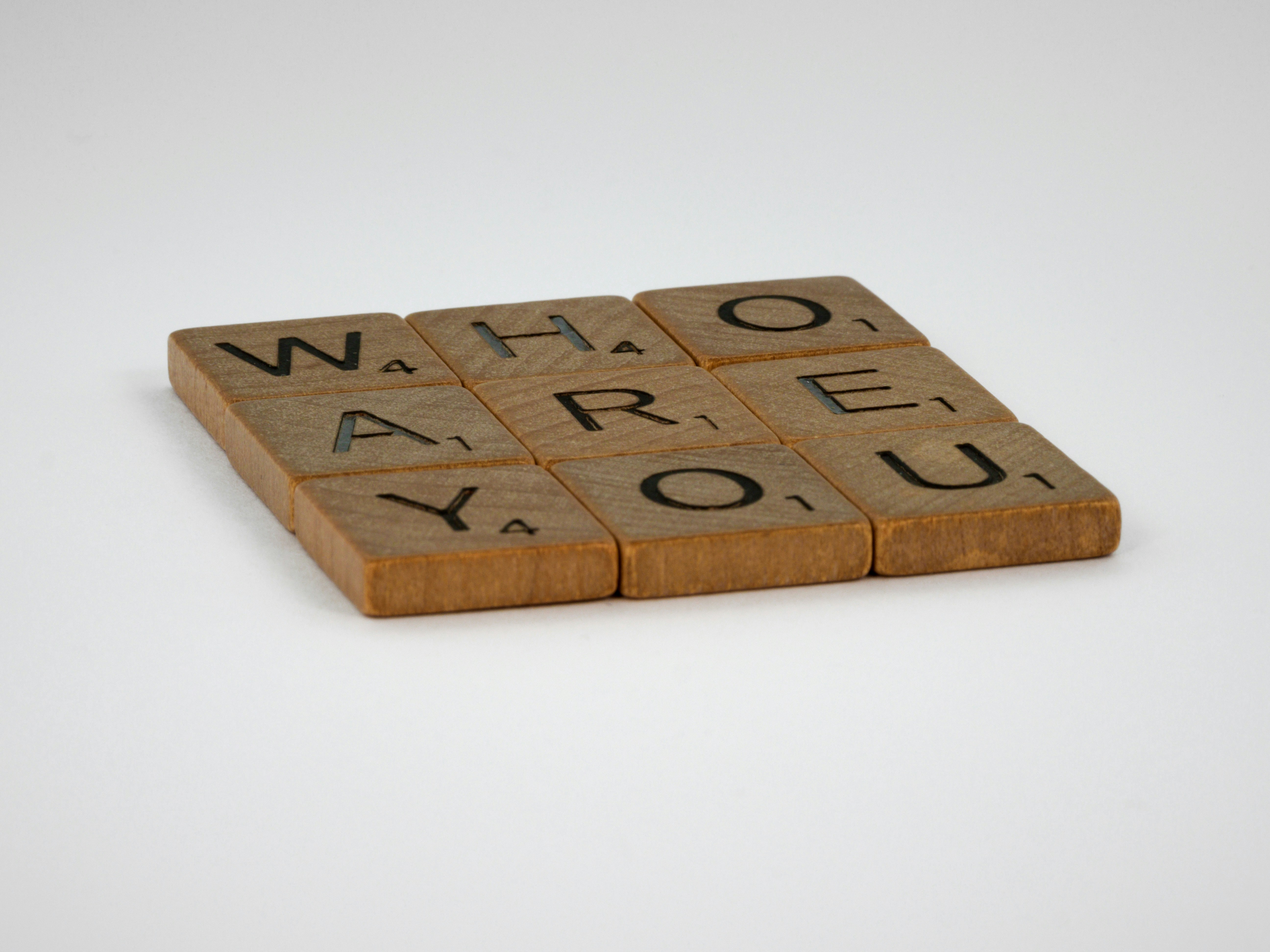 scrabble, scrabble pieces, lettering, letters, wood, scrabble tiles, white background, words, quote, letters, type, typography, design, layout, focus, bokeh, blur, photography, images, image, self-image, self-awareness, mediate, identity, identity crisis, self help, find yourself, finding yourself, understanding, therapy, mindfulness, roots, personality, authenticity, honesty, principles, id, ego, psychiatry, philosophy,