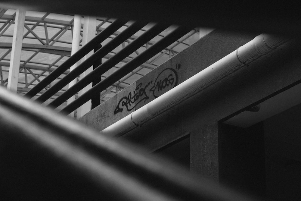 grayscale photo of concrete staircase