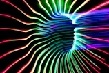 Colorful sound waves visualizing a lively electronic track.
