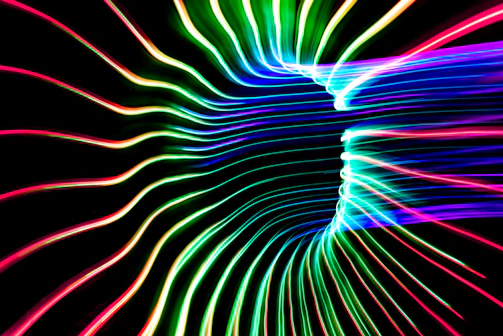 Colorful sound waves visualizing a lively electronic track.