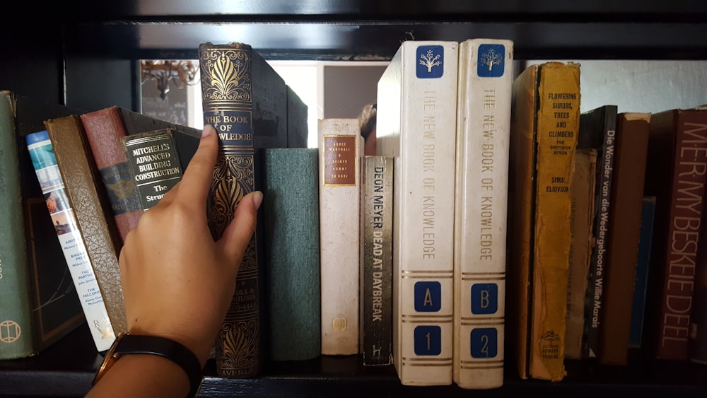 person holding green covered book