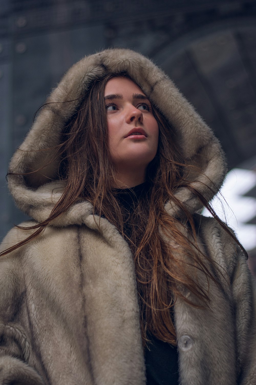 woman in brown fur coat