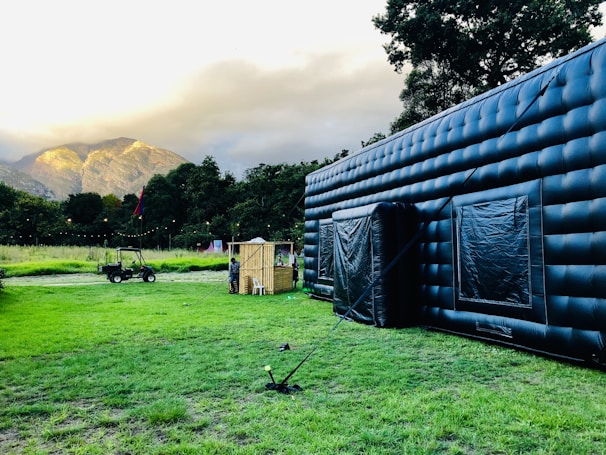 Close-up of the inflatable airframe being quickly set up on uneven ground.