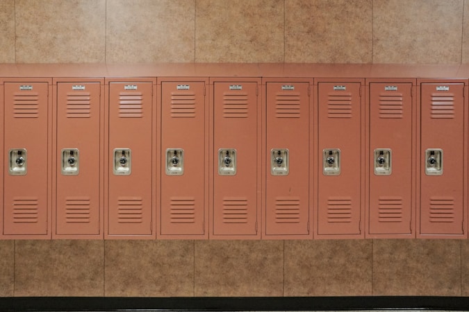 A row of school lockers along a high school corridor, similar to Valley High School in the central Las Vegas valley