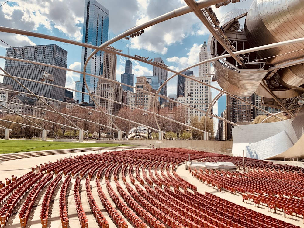 red and white stadium seats