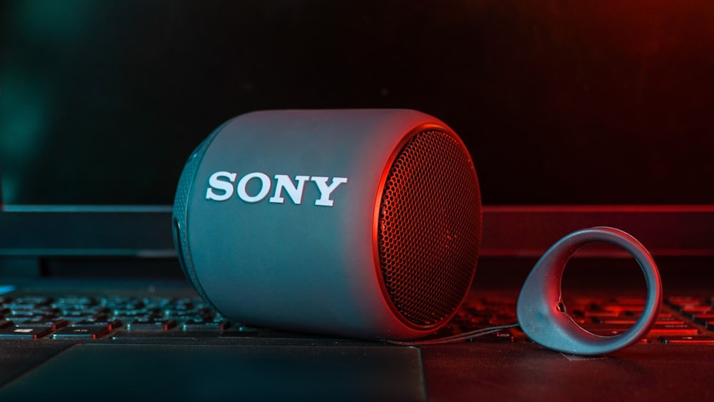 red and white sony portable speaker