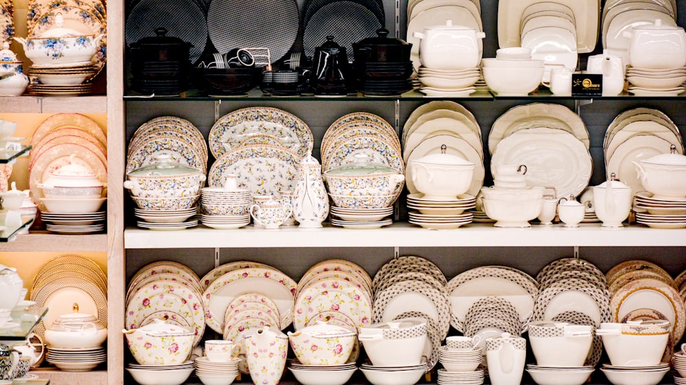 white ceramic bowl on shelf