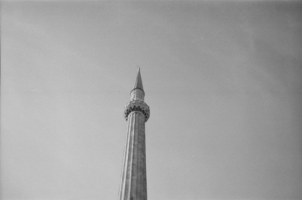 gray scale photo of space needle