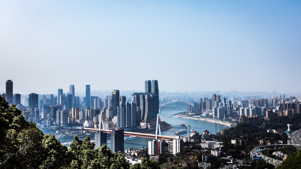 city skyline under white sky during daytime