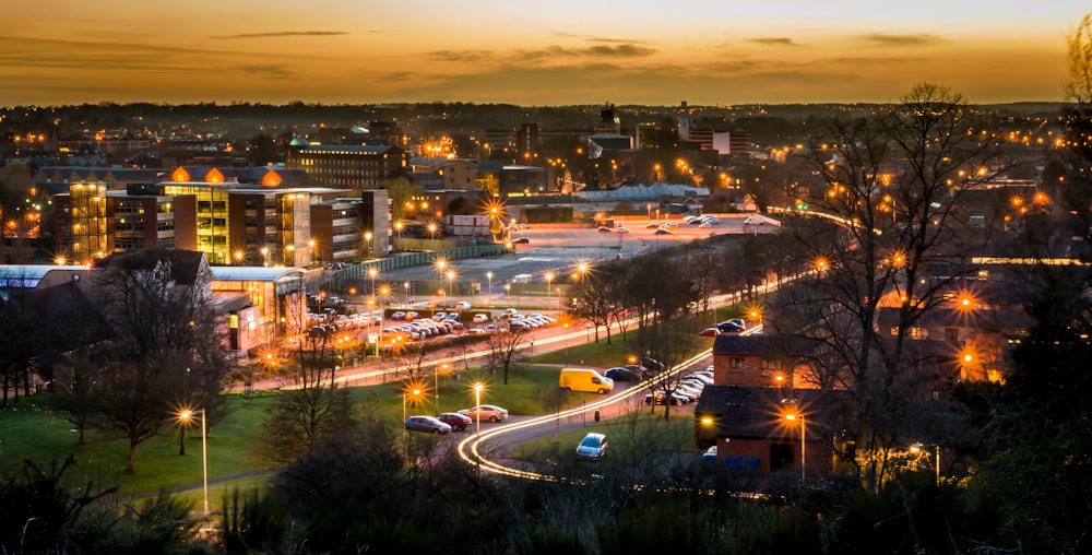 aerial view of city during night time